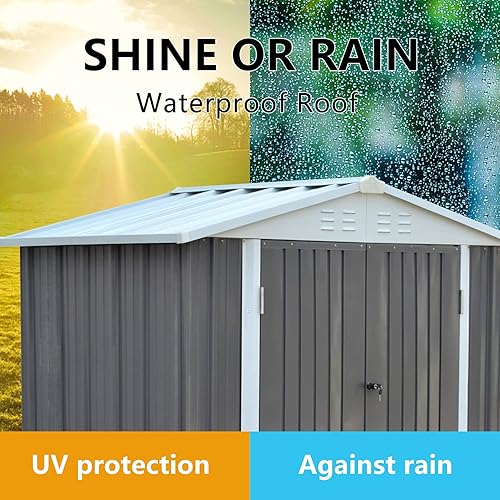Miniatura 6 de Cobertizo de almacenamiento de acero de 6 x 4 pies para cobertizos estilo techo de patio trasero, herramientas de equipo de césped al aire libre con