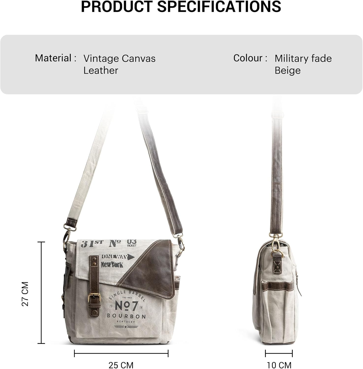 No7 Bourbon Crossbody Bag for Men & Women | Upcycled Vintage Canvas & Leather | Multi Pockets Bag | Hobo Bag
