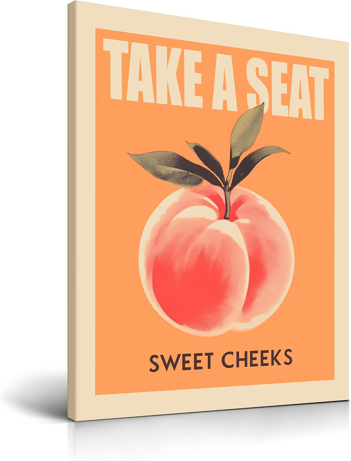 HesenDot 30X40CM Funny Bathroom Wall Art, Peach Poster “Take a Seat Sweet Cheeks”, Humorous Toilet Decor, Wrapped Canvas Print, Retro Wall Decoration for Home Restroom Guest WC, Set of 1