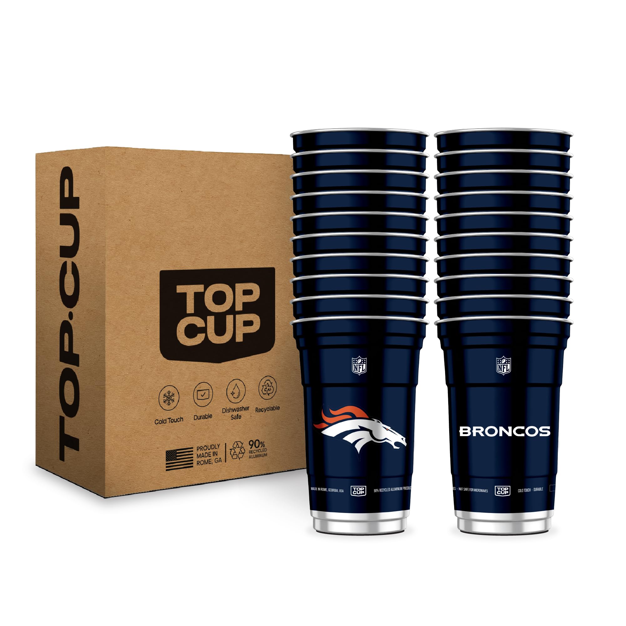 Top Cup NFL Denver Broncos 20 oz Reusable Aluminum Cups 20 Count | Officially Licensed, Durable, Reusable & Recyclable, Made in USA — image 1