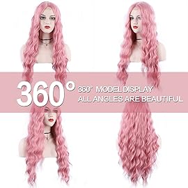 673HT Pink Wavy Wig - 28 Inch Synthetic Hair, Heat-Resistant, Perfect for Cosplay, Parties & Daily Wear