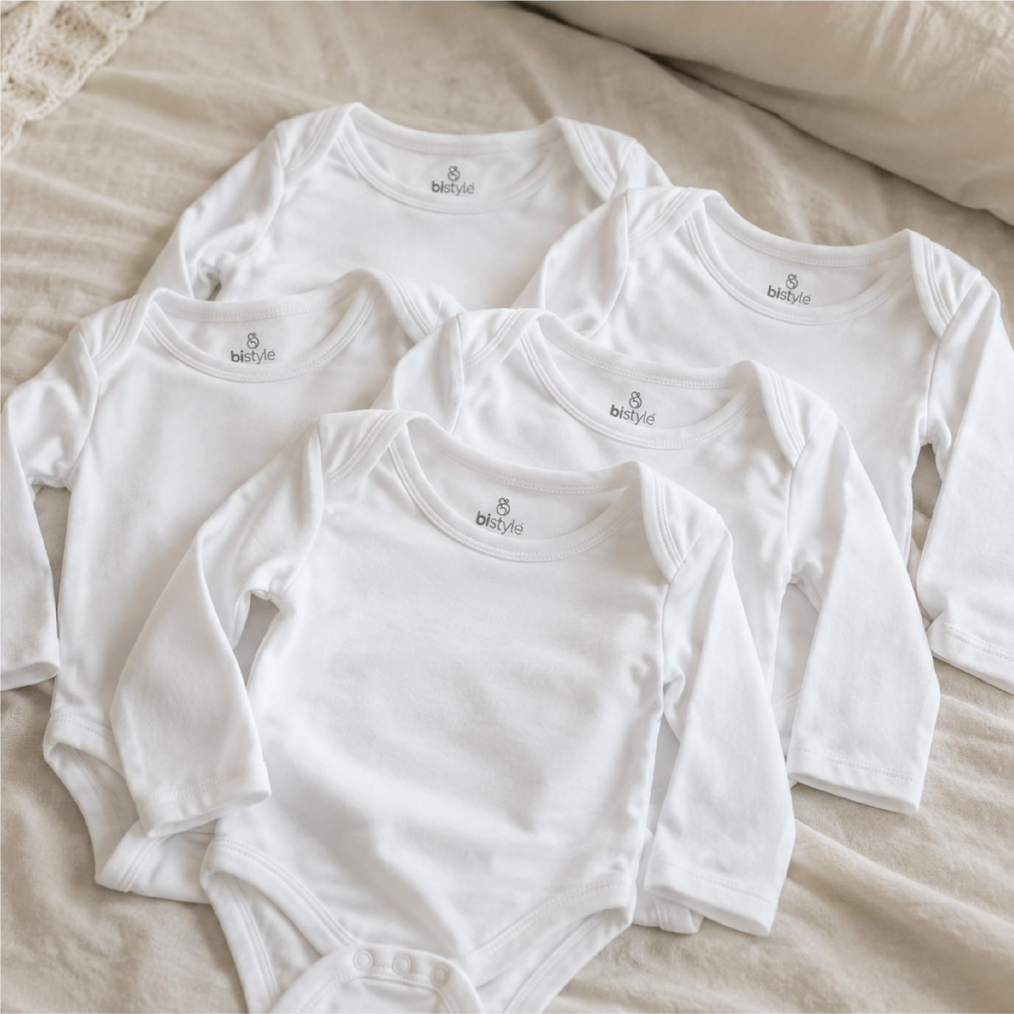 bistyle Pack de 5 bodis de manga larga para bebé, de algodón orgánico, para niños y niñas