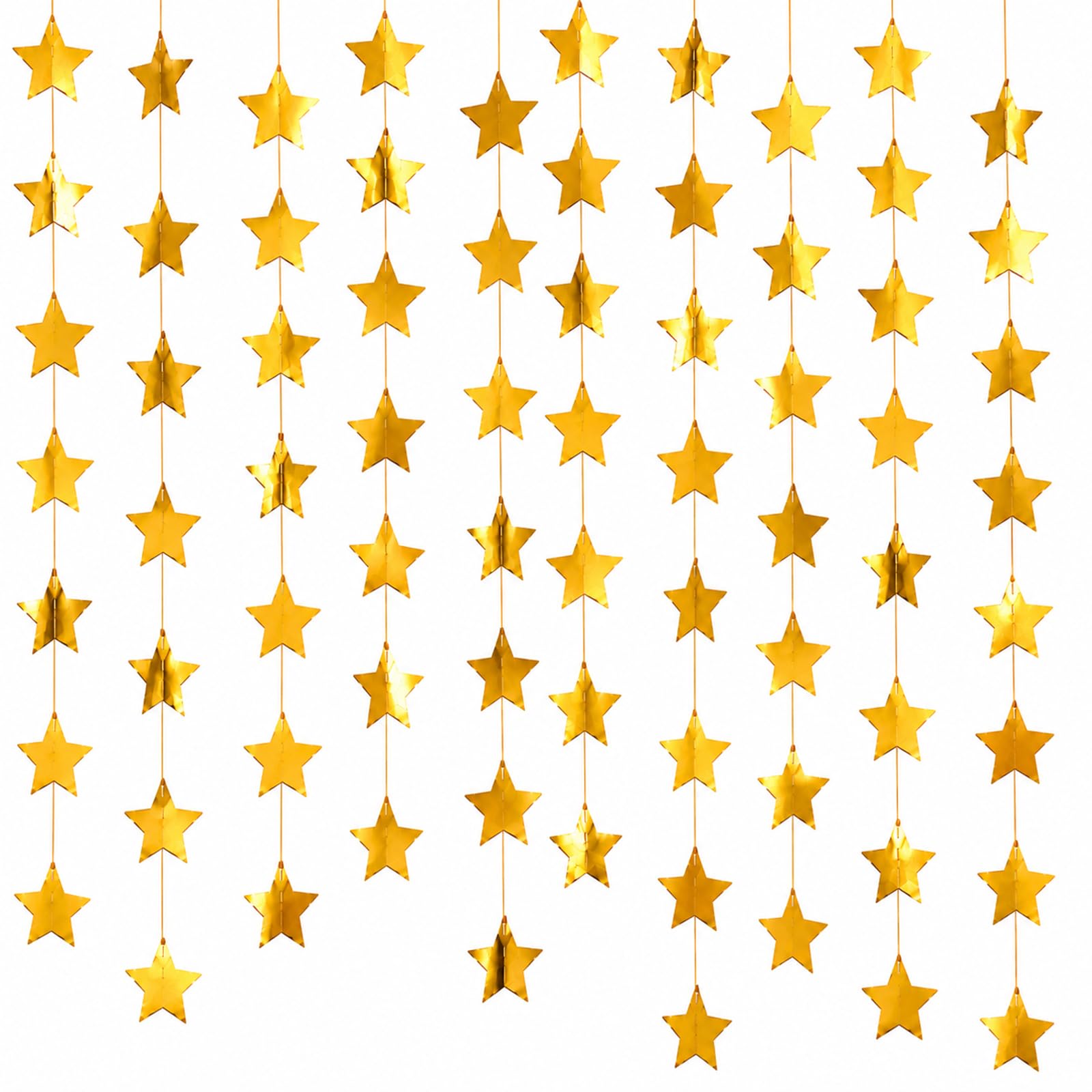 Gold Star Garland, 8 Pack 105 FT Reflective Paper Star Bunting Banner for Birthday Wedding Anniversary Christmas Party Decor