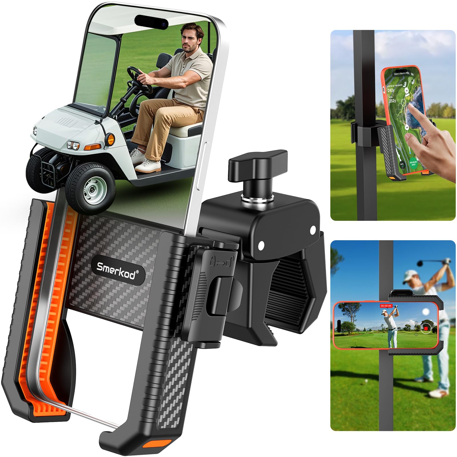 Golf Cart Phone Holder Mount - 3s Phone Clip Install 1s Lock Release Phone Caddy for iPhone Galaxy