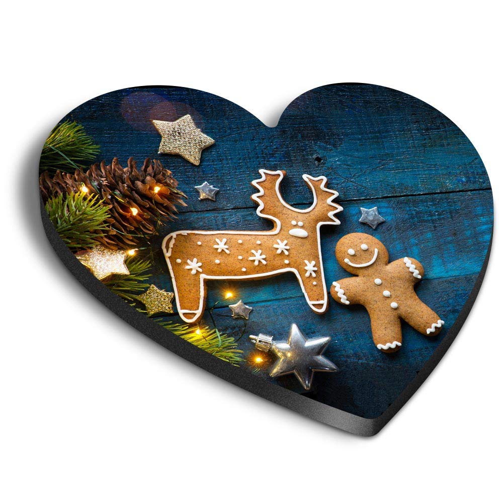 Destination Vinyl Ltd Multicolor 1 X Heart Mdf Magnets - Gingerbread Man Christmas Reindeer 14852