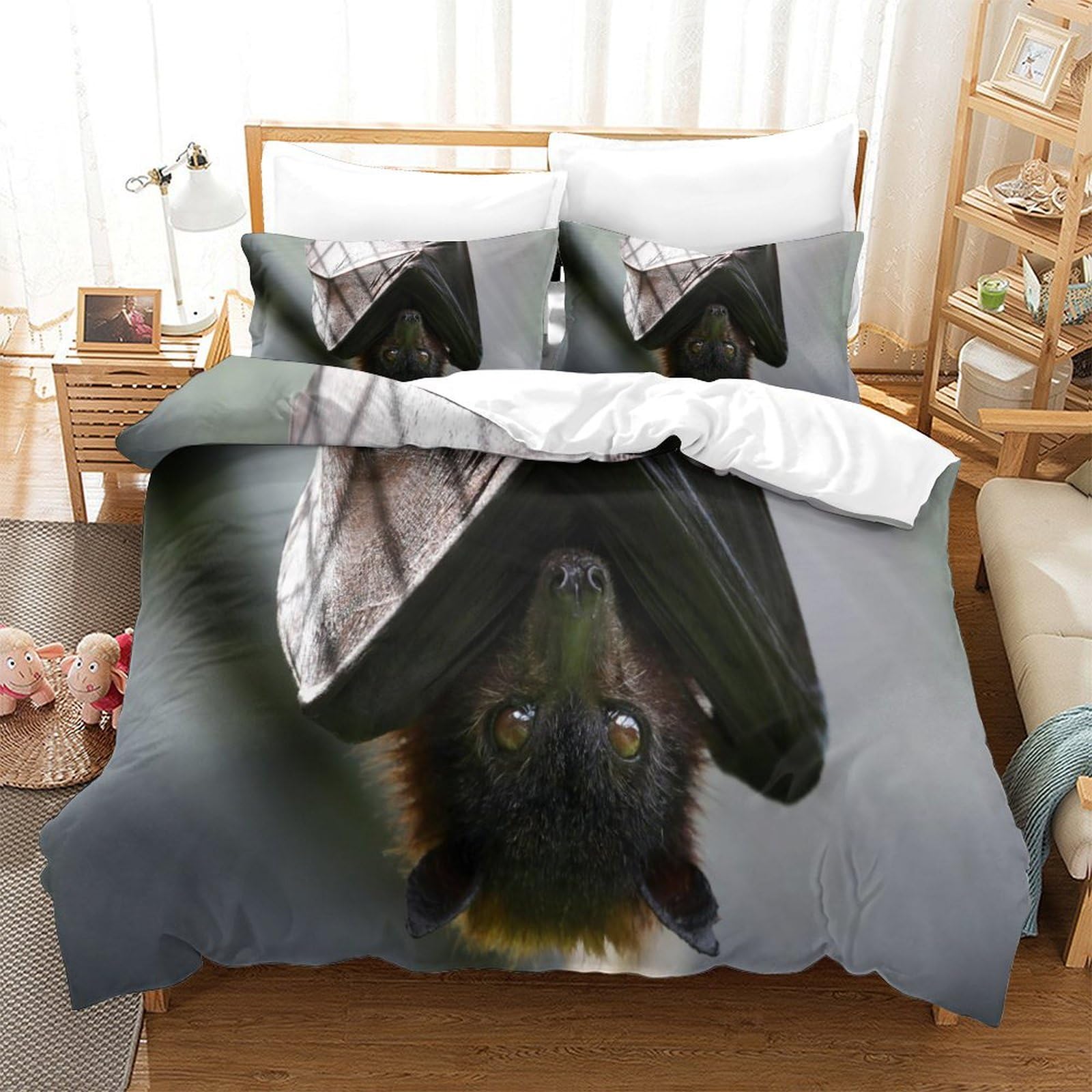 P1S9U7W5Y Realistic Animal 3D Printed Bat Duvet Cover Set 3pcs Microfiber Bat Bedding Set SuperKing