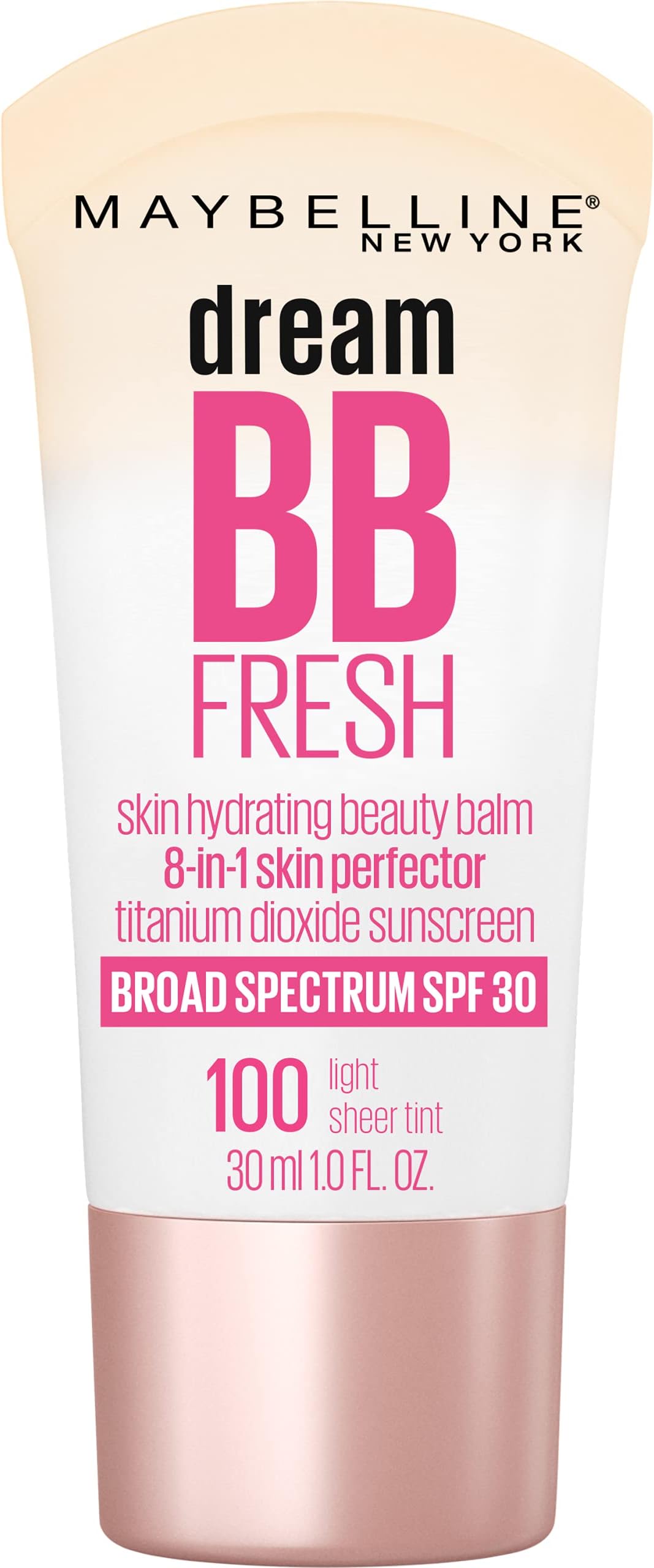 Maybelline Dream Fresh Skin Hydrating BB cream, 8-in-1 Skin Perfecting Beauty Balm with Broad Spectrum SPF 30, Sheer Tint Coverage, Oil-Free, Light, 1 Fl Oz