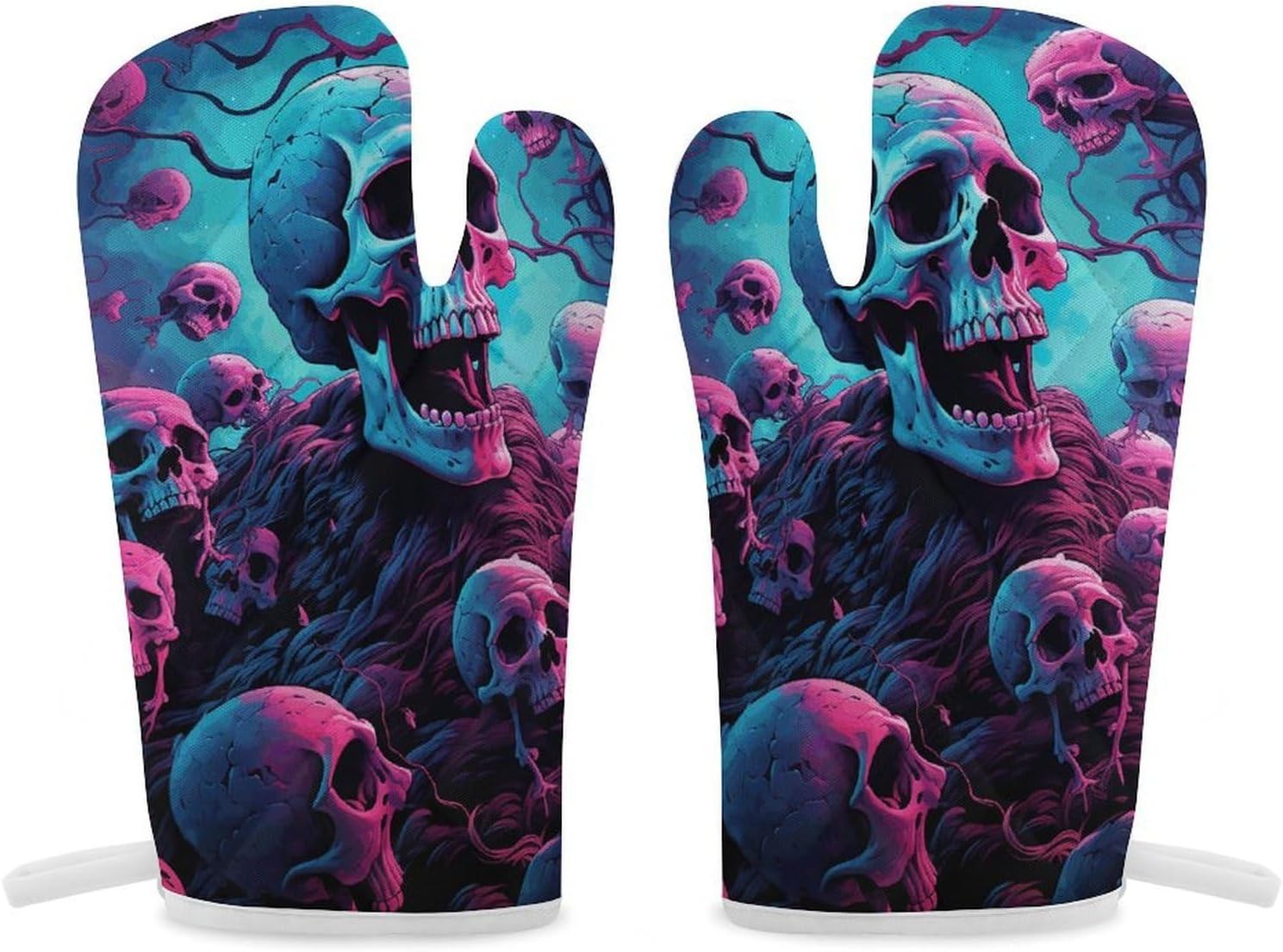2 Pcs Oven Mitts Heat Resistant Kitchen Gloves Soft Safety Color Skull Pictures Oven Glove for Microwave, Barbecue