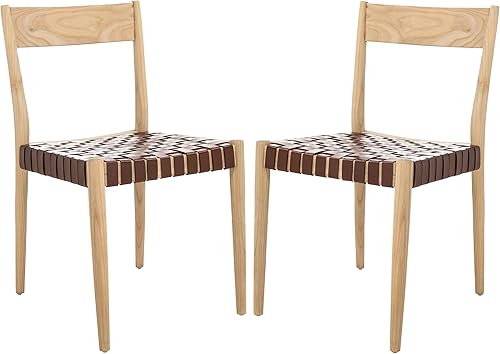 SAFAVIEH Home Collection DCH1201D-SET2 - Silla de comedor de cuero tejido marrón para sala de estar, color coñacnatural