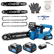 12 Inch Cordless Chain Saw, 21V Brushless Chainsaw Electric with 2 x 4.0Ah Batterry & 2 Chains, Auto-Oiler And Security Lock, Motosierra Electrica for Tree Trimming Wood Cutting Farm Camping