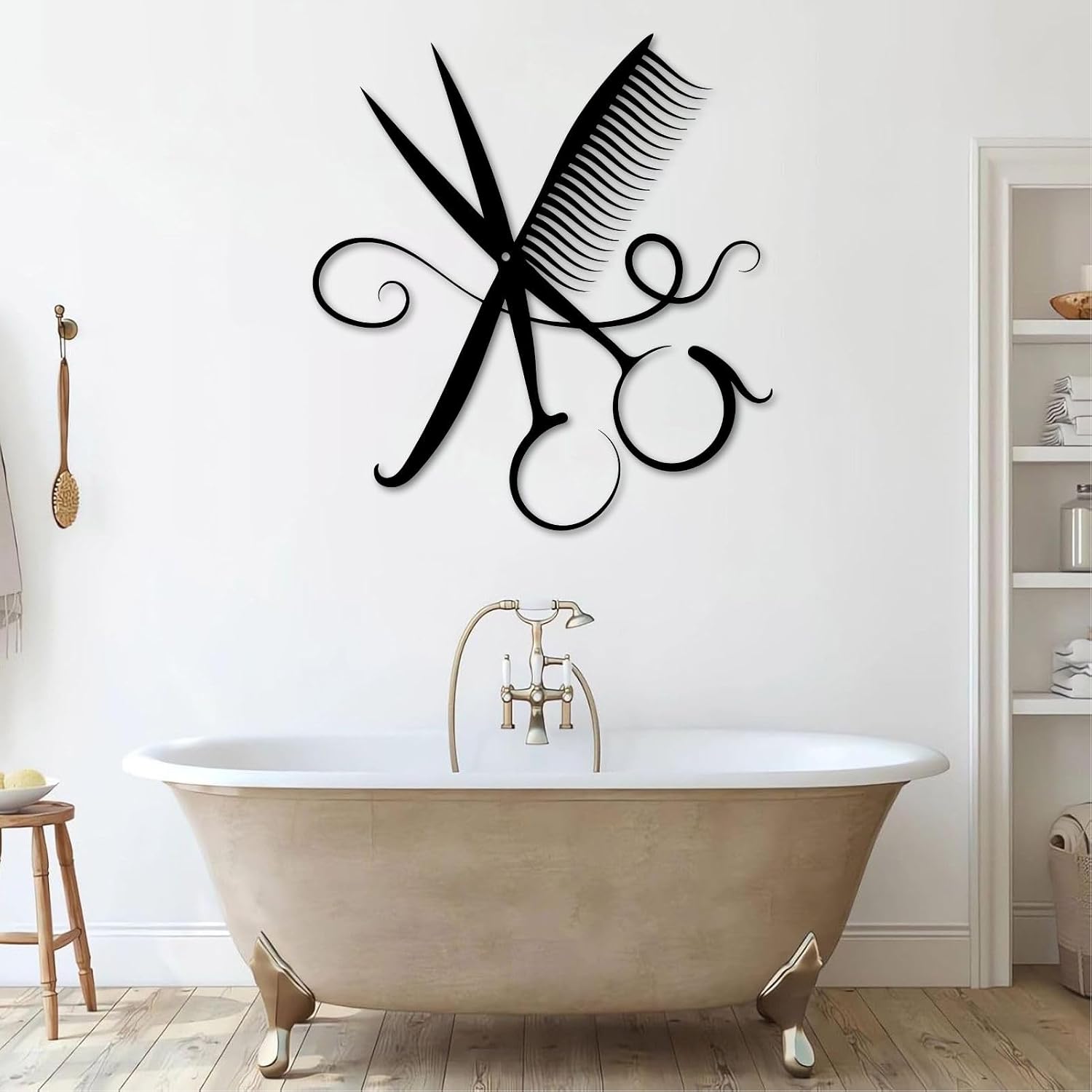 sawjug Hairstylist Shears Comb Metal Wall Art,Scissor Wall Decor Metal,Vintage Hair Stylist Salon Wall Decor for Home,Bathroom,Living Room(Black,24" H x 22" W / 60x55cm)