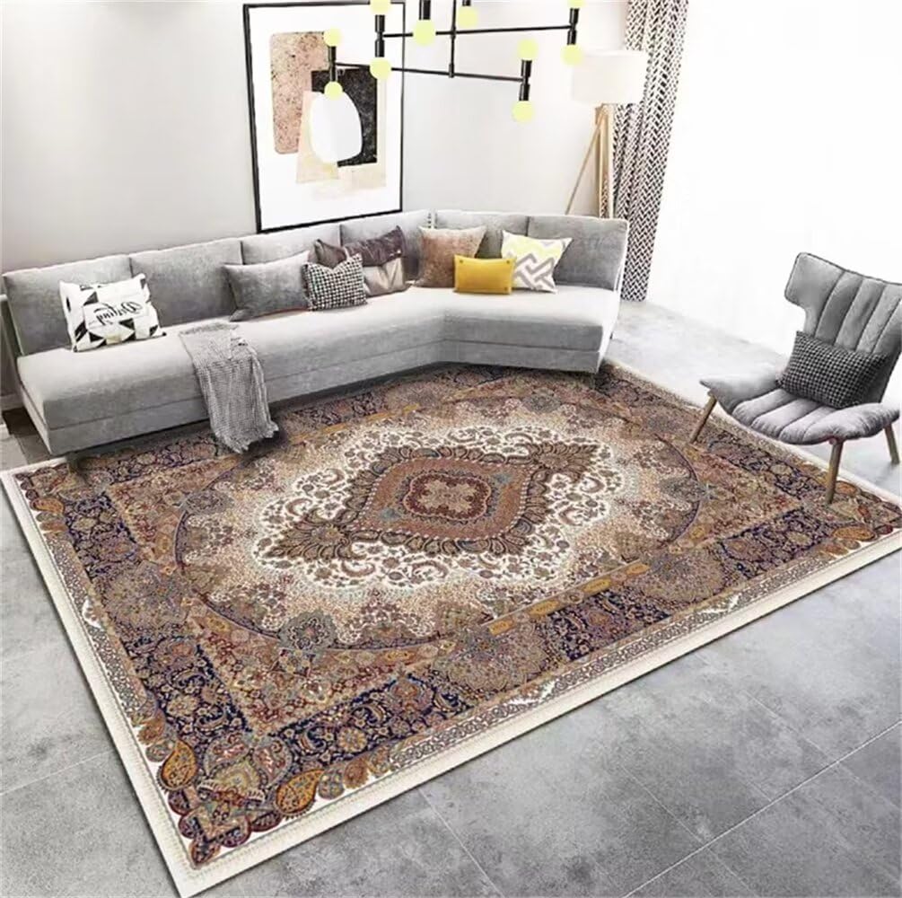 Tapis de salon unicolore lavable 180x230 cm à motif floral vintage