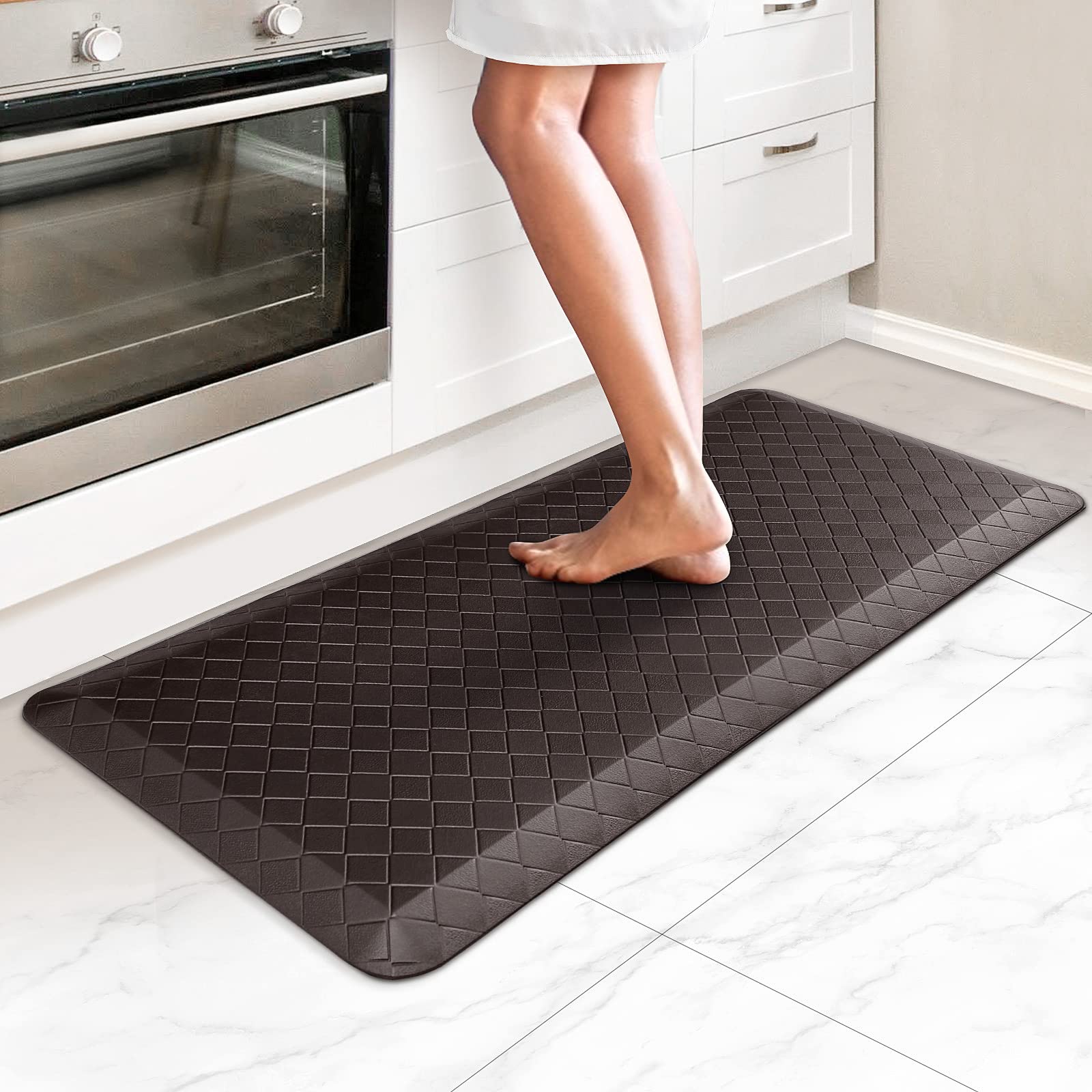 HappyTrendsKitchen Floor Mat - 4/5 Inch Thick Anti-Fatigue Kitchen Rug,Waterproof Non-Slip Kitchen Mats and Rugs Heavy Duty Ergonomic Comfort Rug for Kitchen,Office,Sink(17.3" x 39", Chocolate)