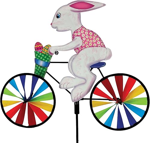 Molinillo de bicicleta de conejo de Pascua de 20 pulgadas, diseño de conejo primaveral, decoración exterior resistente a la intemperie, duradero y