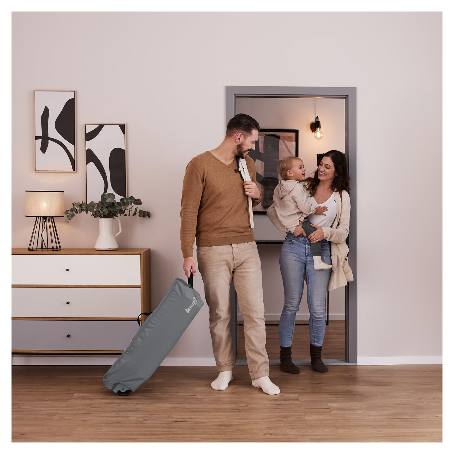 hauck Sleep N Easyfold, Dark Grey - Lettino da Viaggio Facilissimo da Richiudere dalla Nascita fino a 15 kg con Ruote, Borsa di Trasport e Grande Ingresso Zip per Giocare, 125 x 69 x 82 cm, 7,6 kg