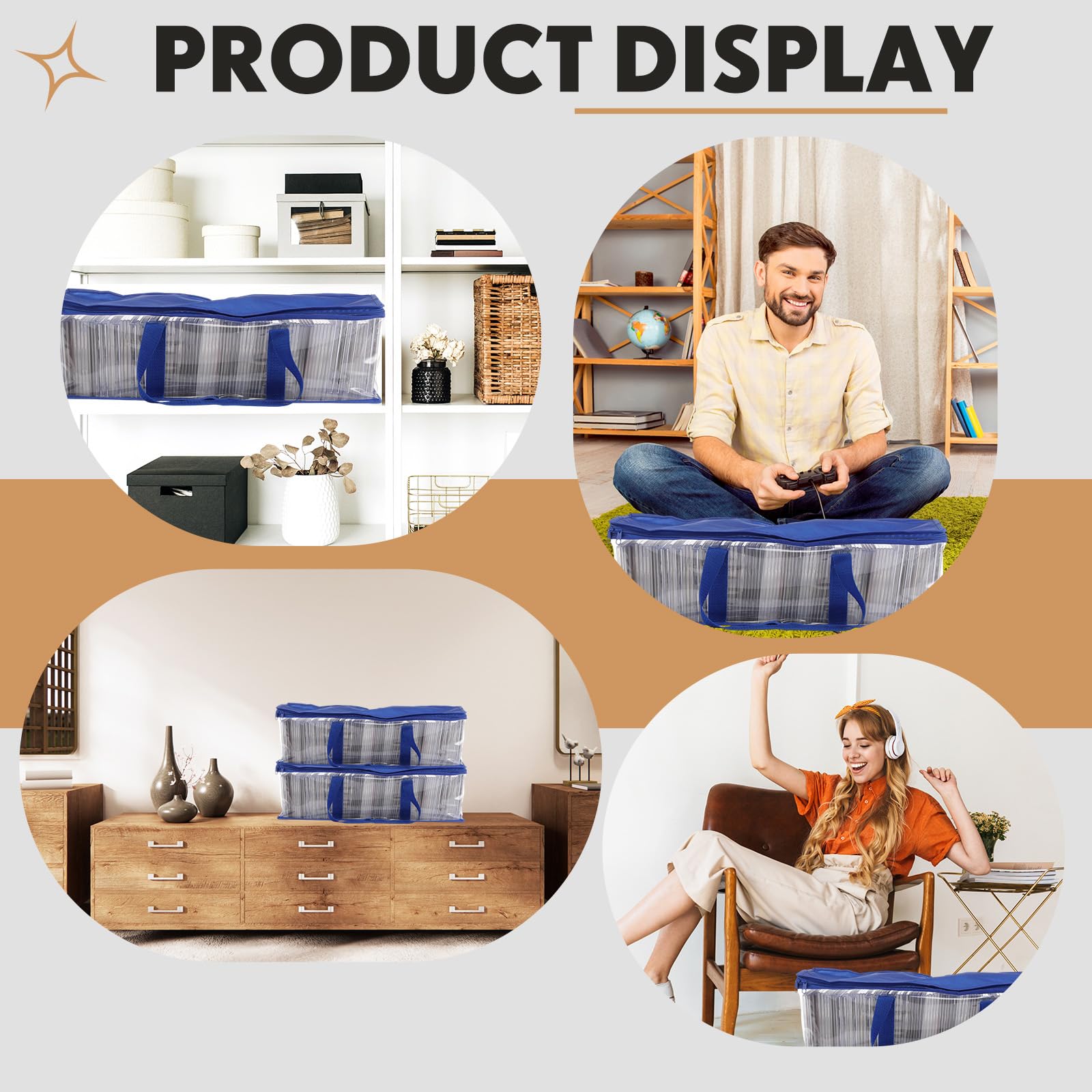 Woanger 10 custodie trasparenti in PVC per CD, DVD, resistenti all'acqua, con manici e cerniera, organizer trasparente per album e videogiochi, colore: blu