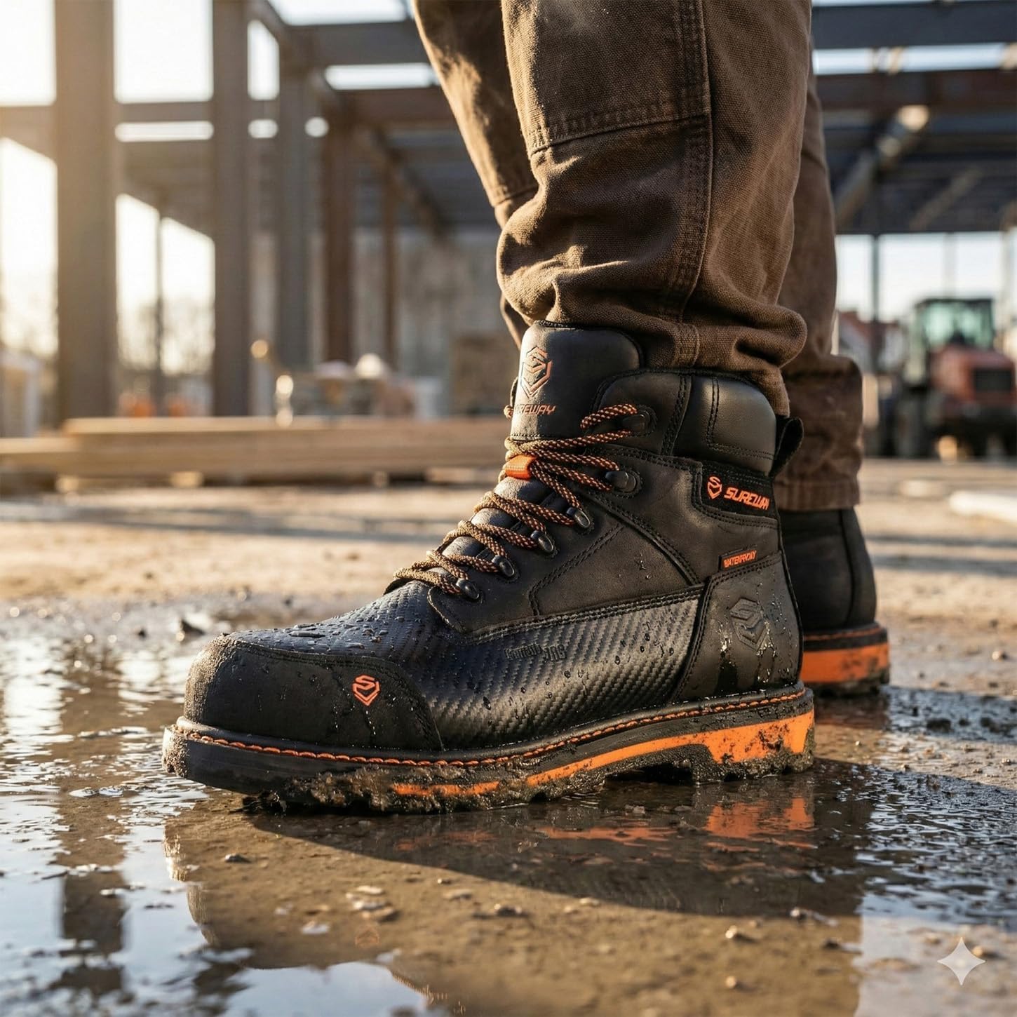 SUREWAY Men's 6" Waterproof Soft/Composite Toe Work Boot - Heavy Duty Crazy Horse Leather, Slip Resistant Lace Up for Construction & Industrial Safety - Image 2