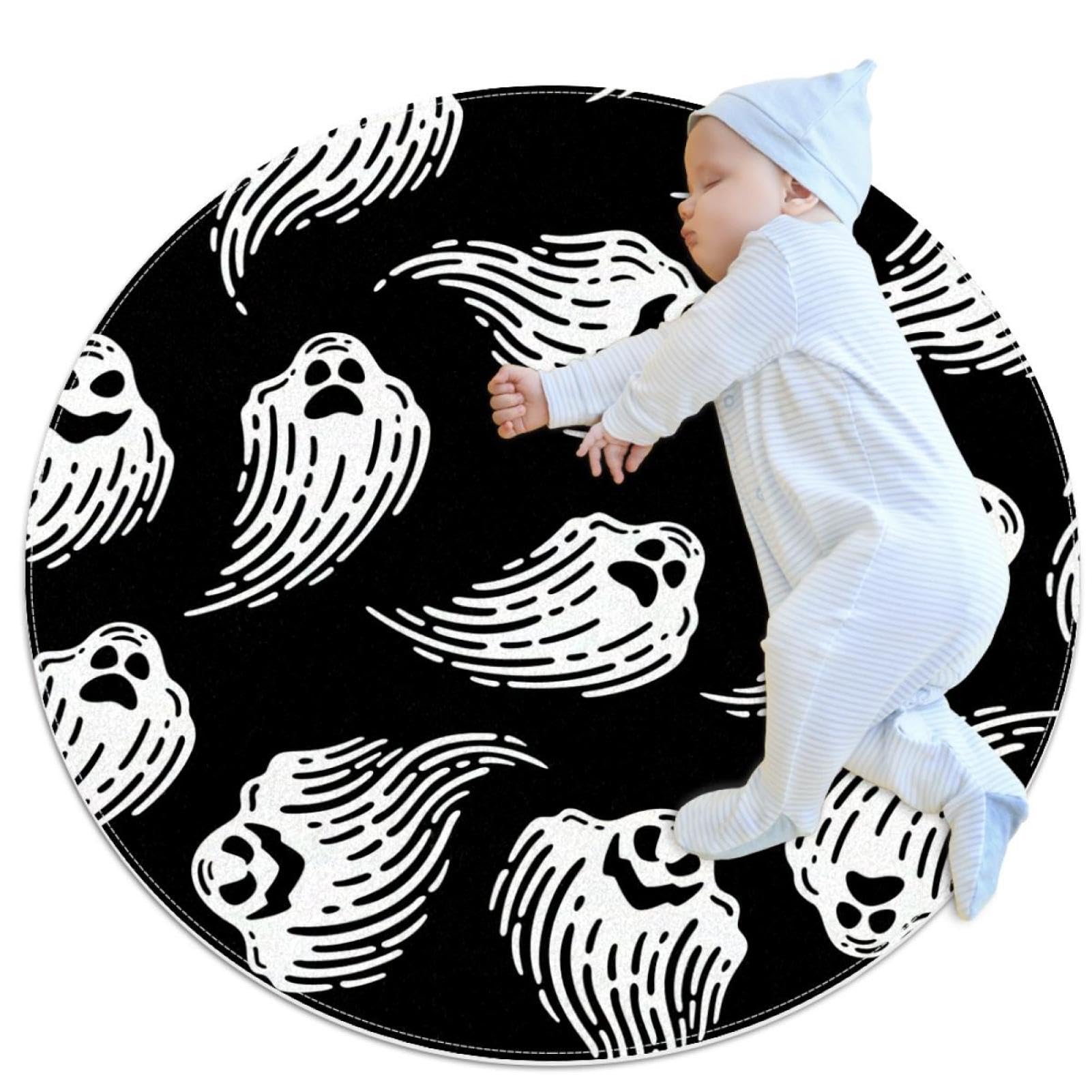 Tapis de bain grand format Halloween rond tapis de sol noir décoration fantôme