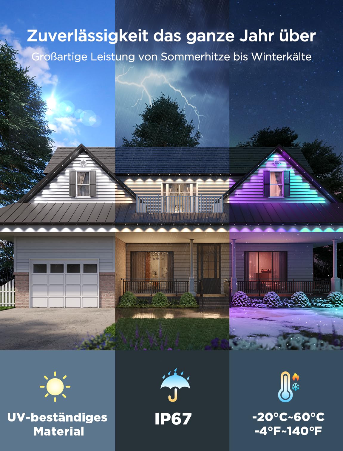 Govee Permanent Outdoor Lights 2, 30m RGBIC mit 72 LED Lichtern 40lm, IP67 | IP67 lichterkette, 100 Szenen Modi für Decor, Arbeit mit Alexa, Google Assistant & Matter, Weiße Version, Backyard, Eaves