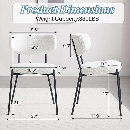 Miniatura 3 de KCC Boucle - Juego de 4 sillas de comedor, modernas sillas de cocina tapizadas de mediados de siglo, sillas de comedor de sherpa con patas de metal