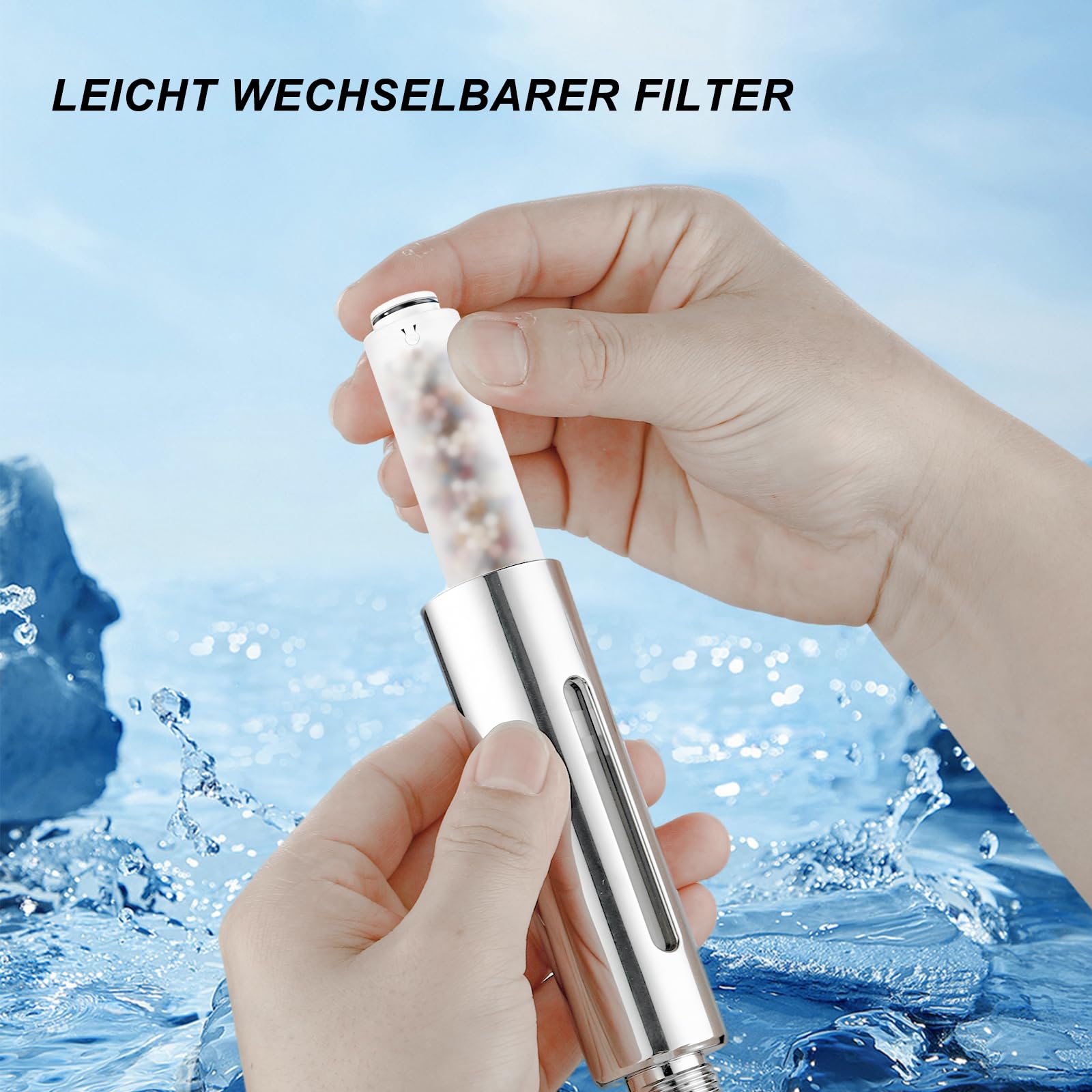 Pompa Doccia Alta Pressione, Filtro Anticalcare con Risparmio Idrico, 5 Tipi di Getto, 1,5m Tubo Flessibile, Cromato, per Bagno
