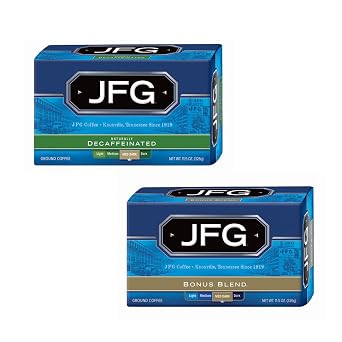 JFG Medium-Dark Roast Ground Coffee Bundle Naturally Decaffeinated & Bonus Blend, 11.5oz Bags Pack of 2