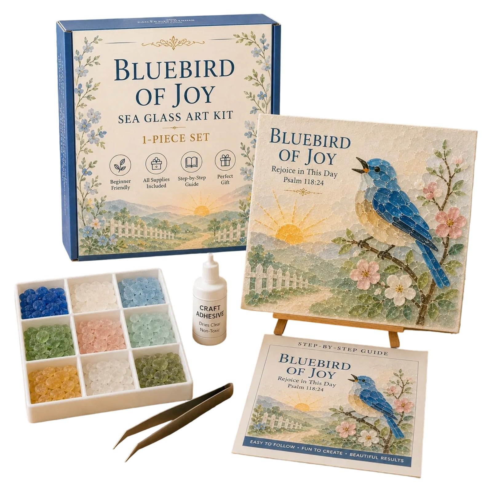 Christian DIY Sea Glass Art Kit, Ocean-Themed Seaglass Craft Set,D