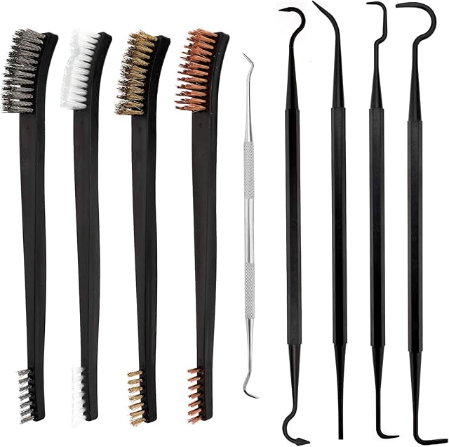 AIEX 9Pcs Mini Wire Brush & Pick Kit, Double Ended Brass Copper Nylon Steel Brush and Ploymer Metal Picks for Cleaning Welding Slag and Rust