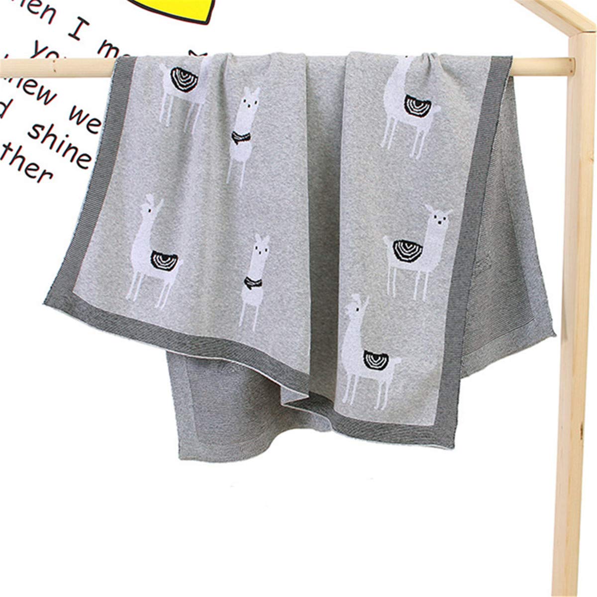 Surwin Baby Knitted Soft Blanket for Newborn, Warm Swaddle Wrap Stroller Cover Nursing Blanket Sleep Sack Stroller, Birthday Gift for Kids Boys and Girls (80x100cm,Grey alpaca)