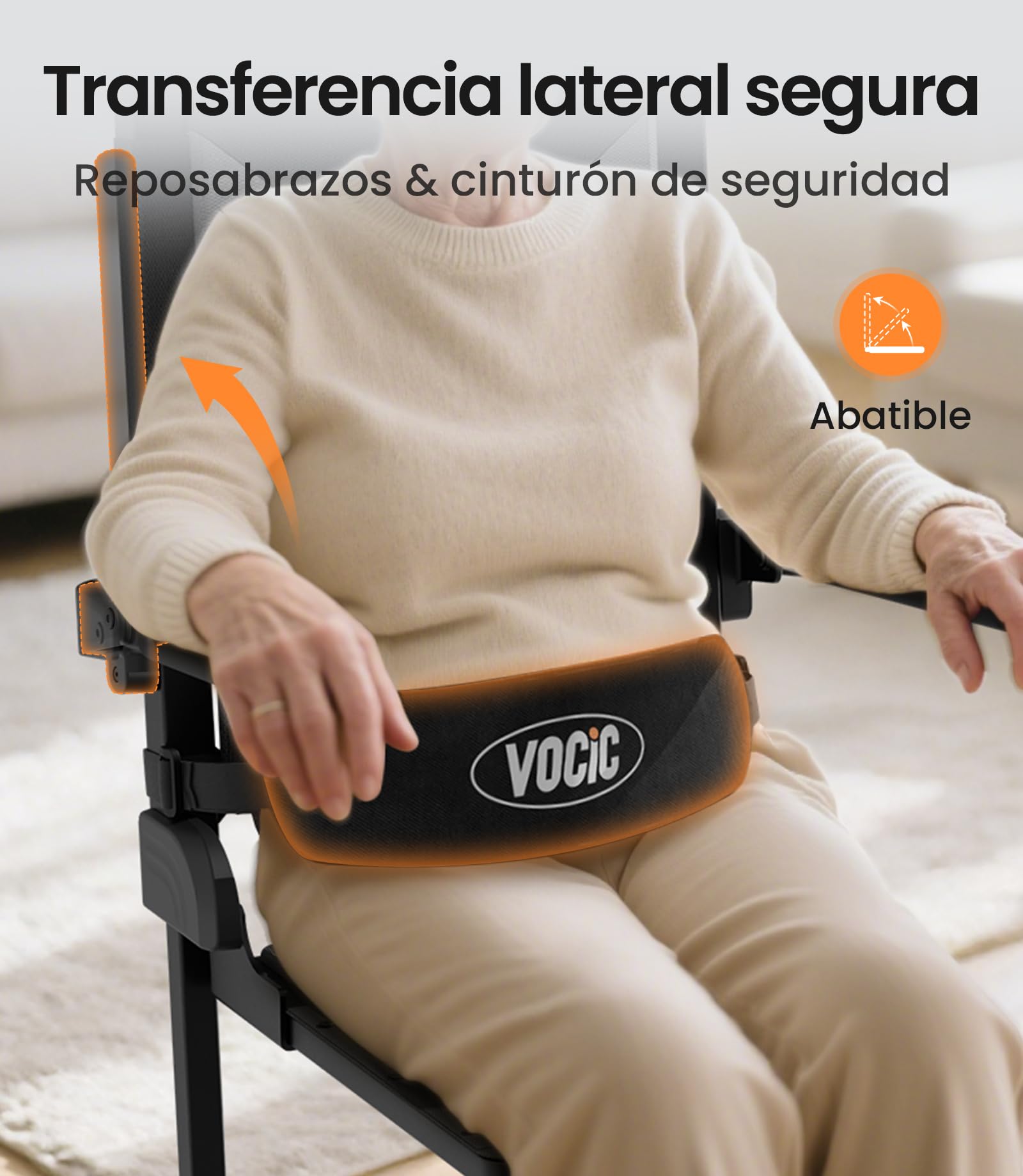 VOCIC AX35 Ayuda levantarse con Transferencia, Ruedas y Frenos | Mayores hogar, ayuda tras caída, elevador transferencia eléctrico, cama sofá silla ruedas, 4 ruedas freno compacto 160KG