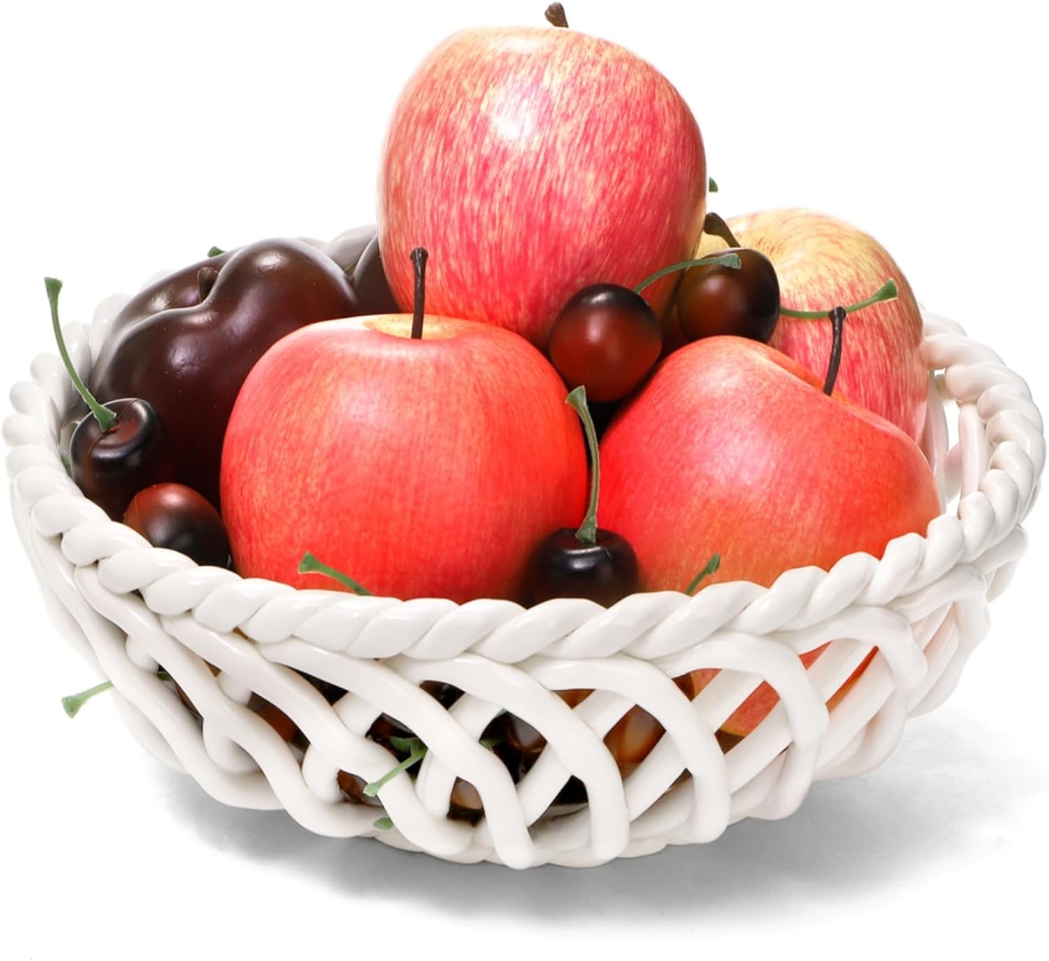 Ceramic Fruit Bowl, Decorative Fruit Basket with Holes, 9.7'' Large Fruit Vegetable Holder Serving Bowl for Kitchen Table Countertop