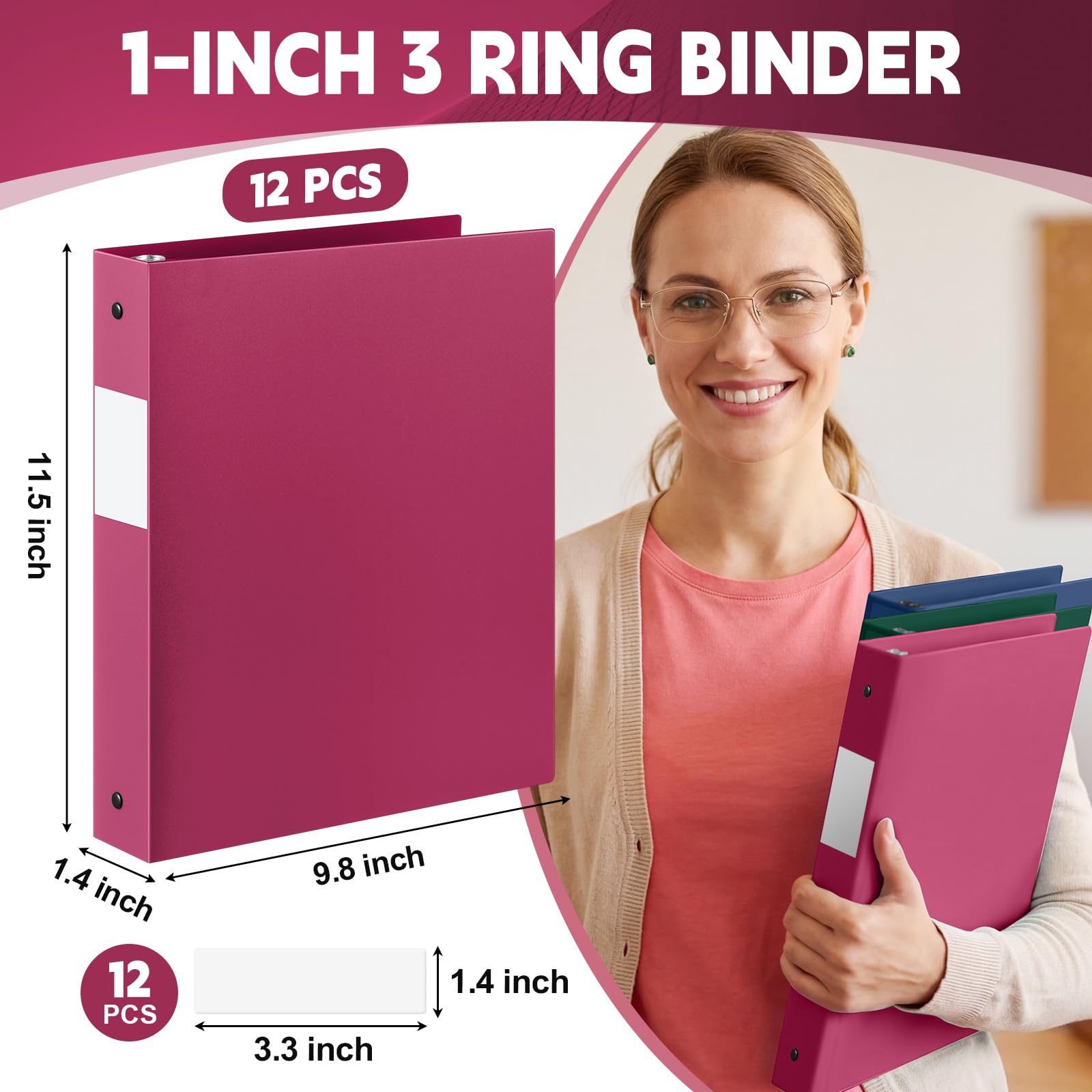 Henoyso 2,5 cm große farbige Ordner mit 3 Ringen, weich, flexibel, 21,6 x 27,9 cm, Kunststoff, biegbar, mit 2 Taschen, bunte Ordner, Großpackung für Schule, Büro, Geschäft, 12 Stück (verschiedene