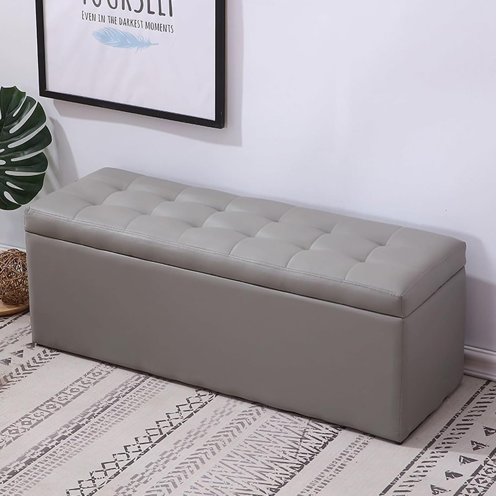 GHFXSCV Entryway Bench with Storage & Cushion, Gray Leather Shoe Rack, Stylish Sofa Stool for Hallway, 40cm/16in, Perfect for Home Décor and nization