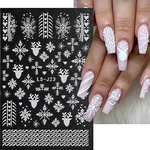 Miniatura 6 de 6 hojas de calcomanías de arte de uñas de copo de nieve plateado con purpurina en 3D calcomanías autoadhesivas de Navidad para invierno diseño de