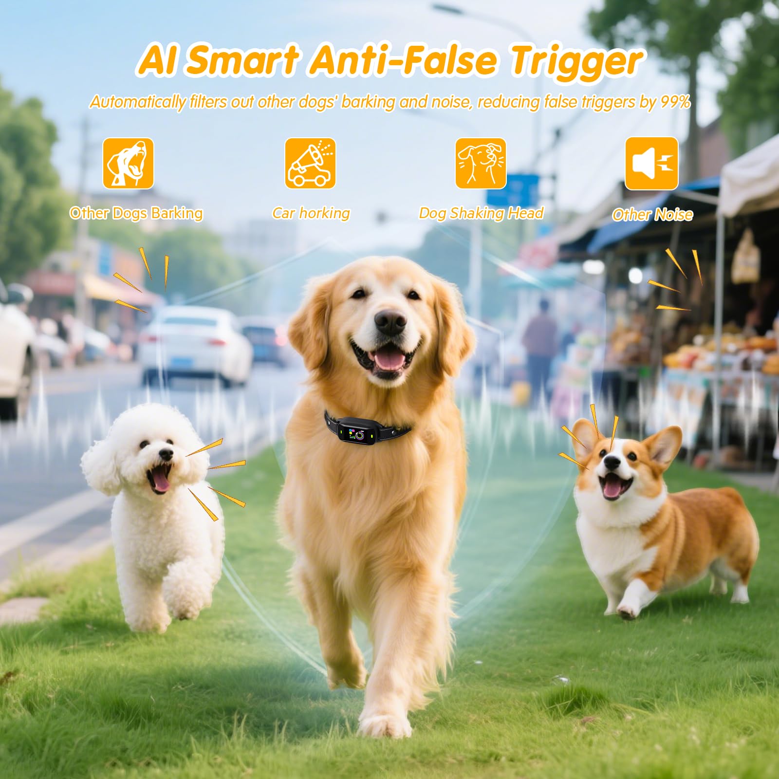 Collar Antiladridos para Perros, Modo de Sonido/Vibración/Vibración Fuerte, 1-5 Niveles de Sensibilidad, Resistencia al Agua IP67, Collar Antiladridos para Perros Pequeños, Medianos y Grandes