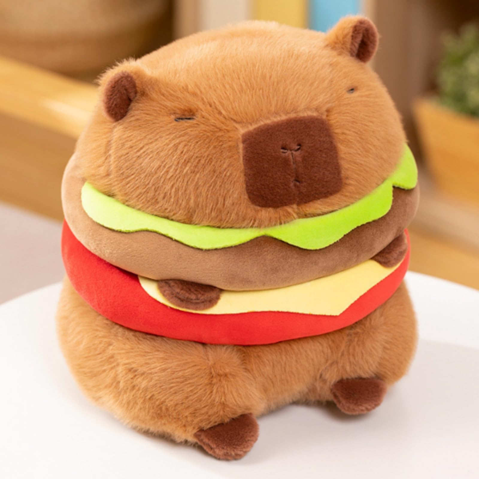 OUKEYI Capybara Plush Toy, 23 cm Capybara Stuffed Animal Doll, Cute Plushies Soft Stuffed Toy Capybara for Adults Boys and Girls Birthday (Capybara-hamburger)
