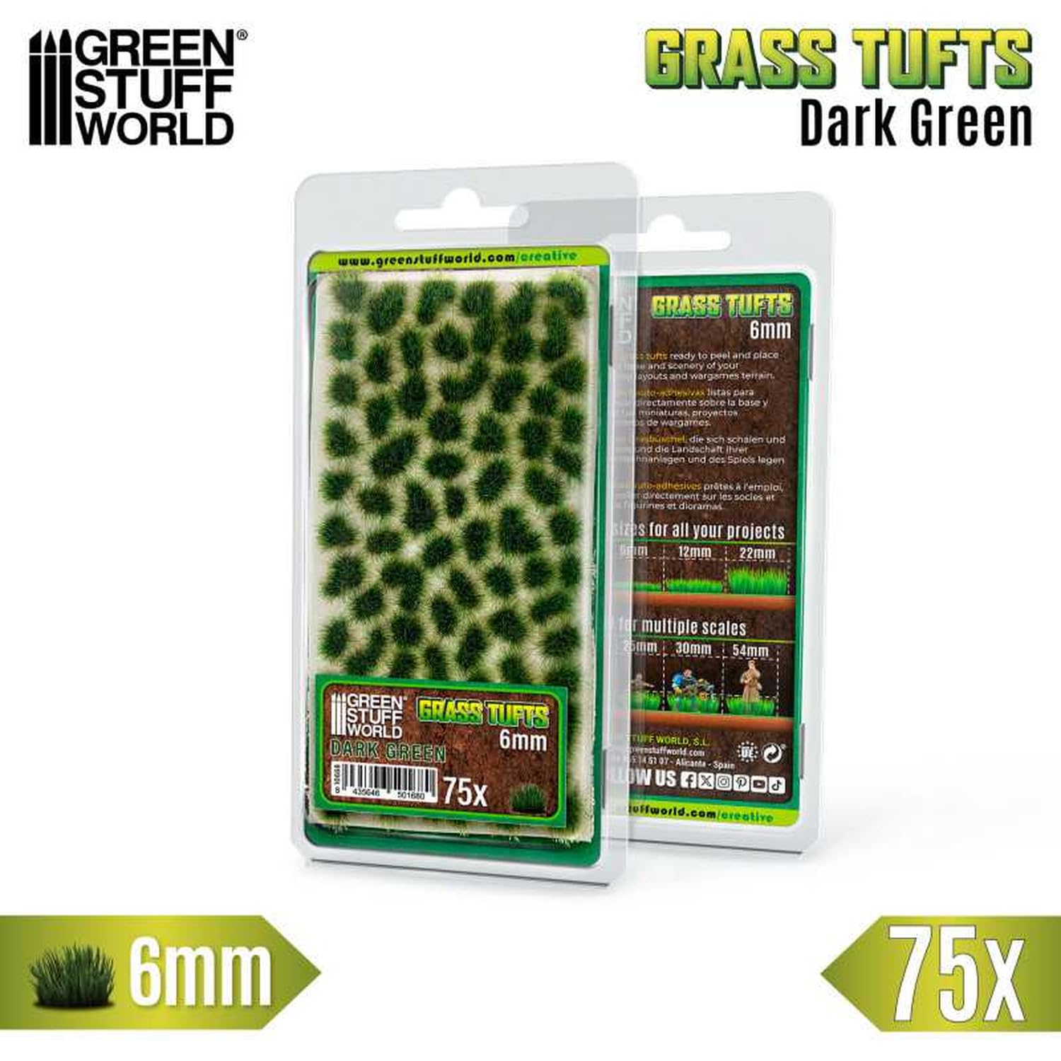 Green Stuff World Static Grass Tufts 6 mm - Dark Green - 10668