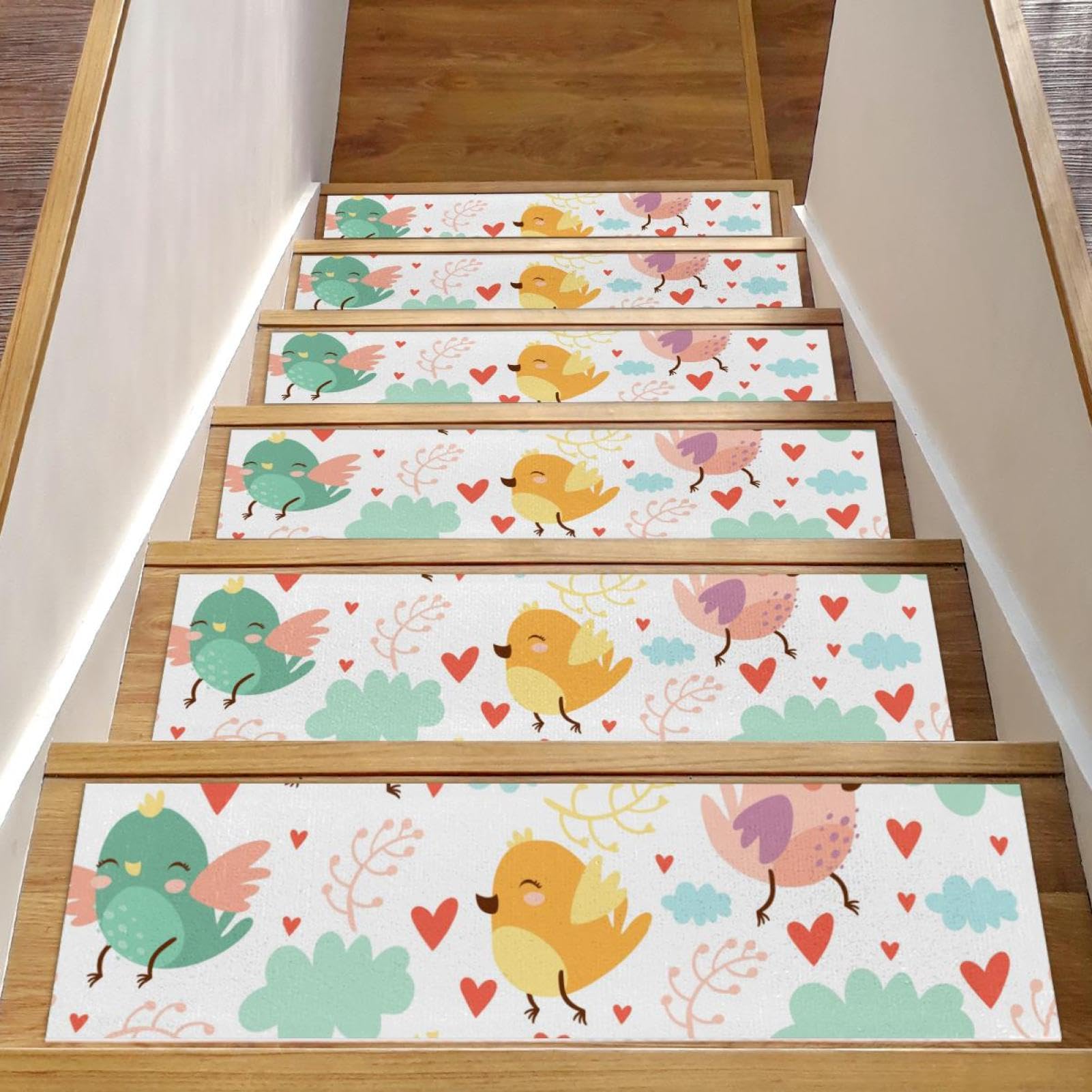 Tapis de marche escalier sans couture avec bordure oiseaux