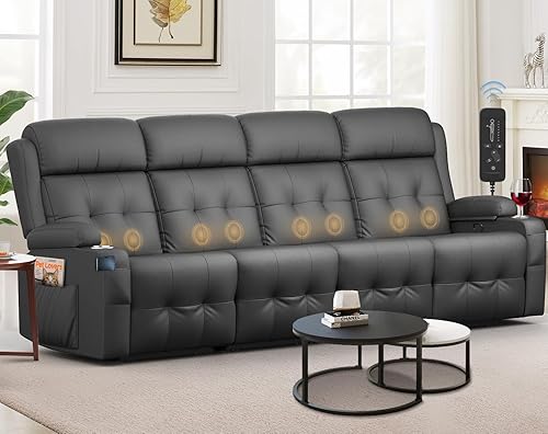 Miniatura 19 de Sofá reclinable, sofá reclinable con masaje de 3 plazas con respaldo abatible, capacidad de peso pesado, sofá cama para RV, sofá reclinable