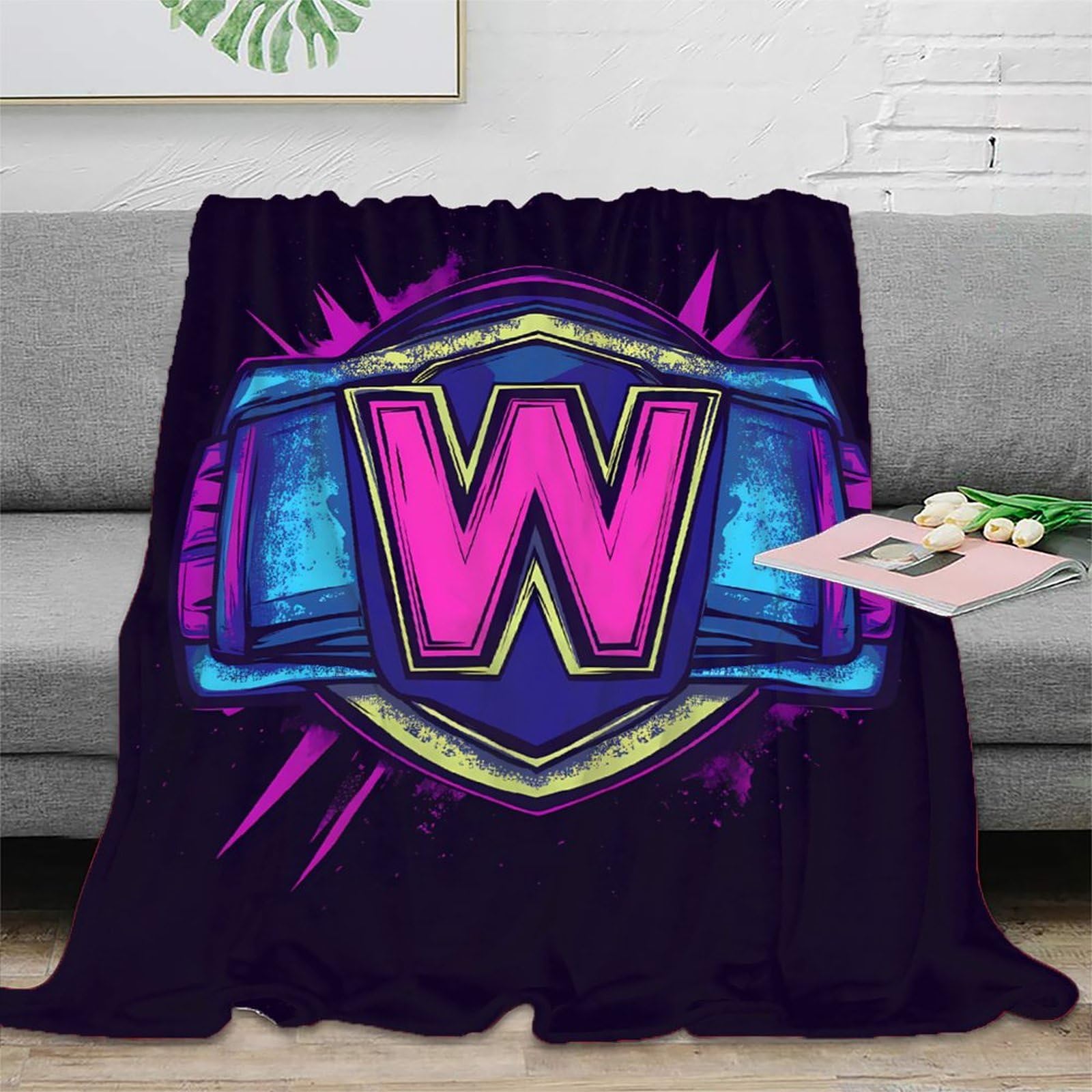 Coperta Lettera W Neon 3D Stampata Microfibra Decorazione Casa Coperta Neon W Divano Letto Morbida Calda Adulti 80×90(200x230cm)