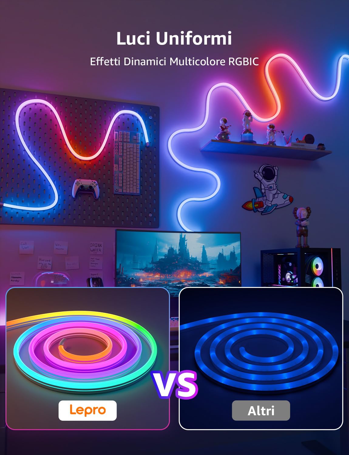 Lepro N1 AI Neon Luci Natale Esterno 6M,Sync Musicale,Compatibile Alexa/Google Home,DIY Segmentato,Striscia LED Smart Neon,Progettista Illuminazione AI Personalizzato,Decorazioni Natalizie,Murale
