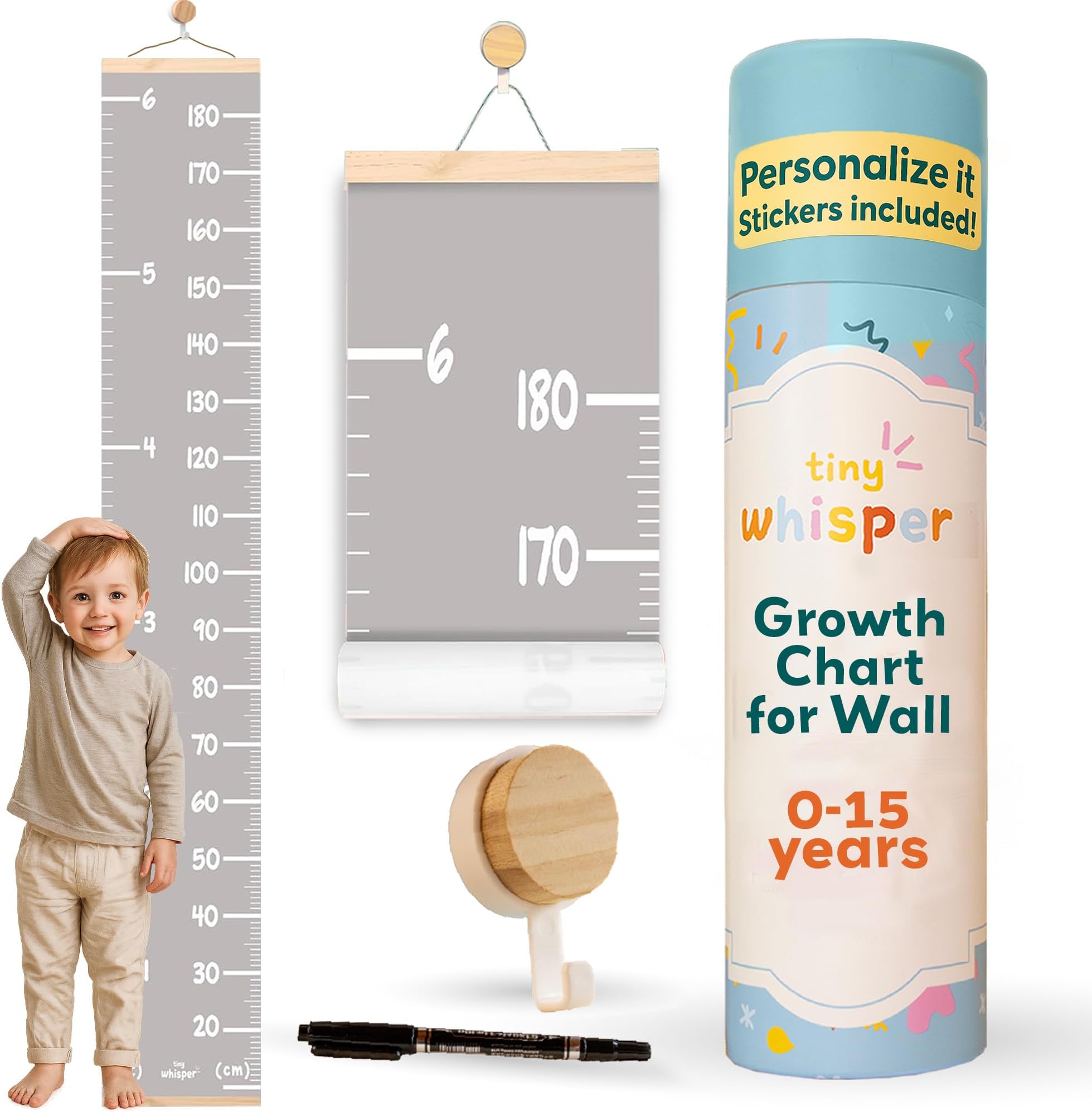 Height Chart for Kids Customizable Kids Height Wall Chart with Stickers, Marker & Hook Hanging Growth Chart Measurement for Wall Easy Installation for Baby Room Nursery and Playroom