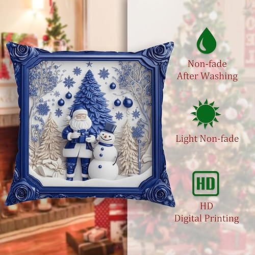 Miniatura 4 de Juego de 4 fundas de almohada navideñas de 18 x 18 pulgadas, fundas decorativas de invierno, Navidenas para cojines, fundas de almohada de Navidad