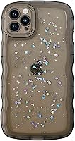 Vista 132 de Qokey para iPhone 14 Plus Funda de 6.7" con diseño de borde ondulado rizado, transparente, con purpurina, brillo, estrellas, brillante, lindo