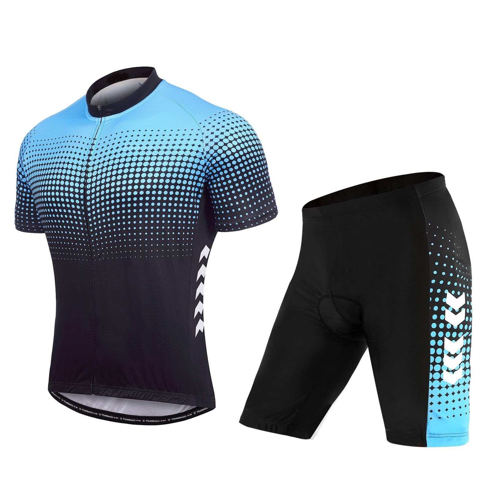THE WHITE SHOPMen's Cycling Jerseys, Short Sleeve Set Quick-Dry Breathable Shirt with 3D Cushion Shorts PaddedMen MTB Bike Clothing Road Bicycle Shorts Padded ( Blue-L )