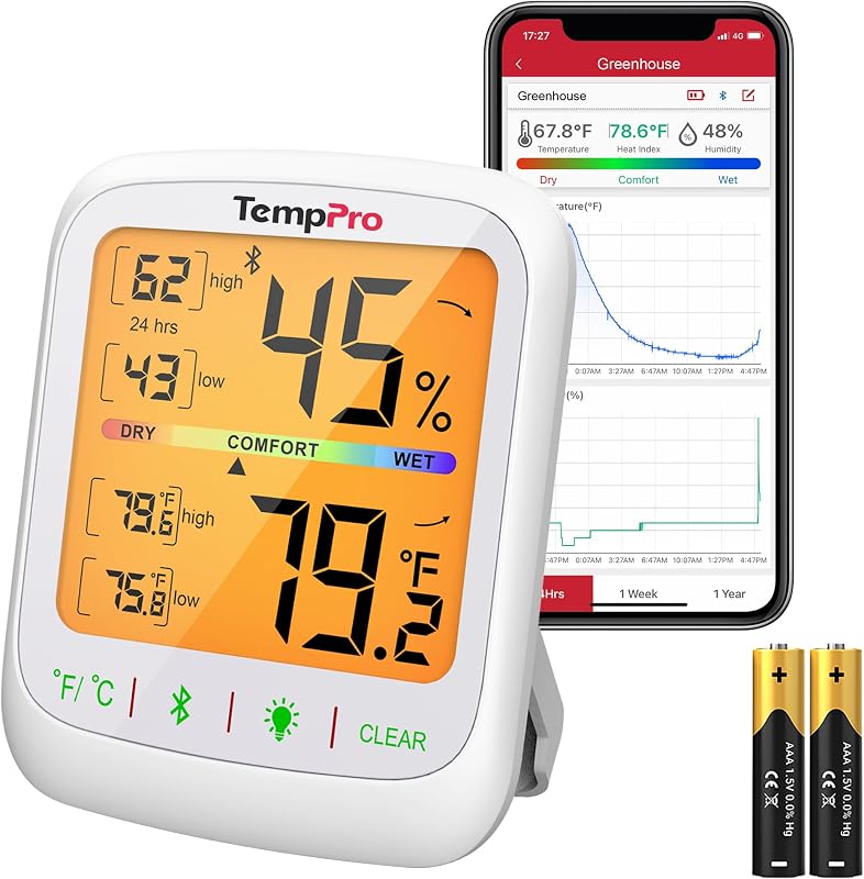 TempPro TempAir Bluetooth Hygrometer Thermometer with Large Backlit LCD