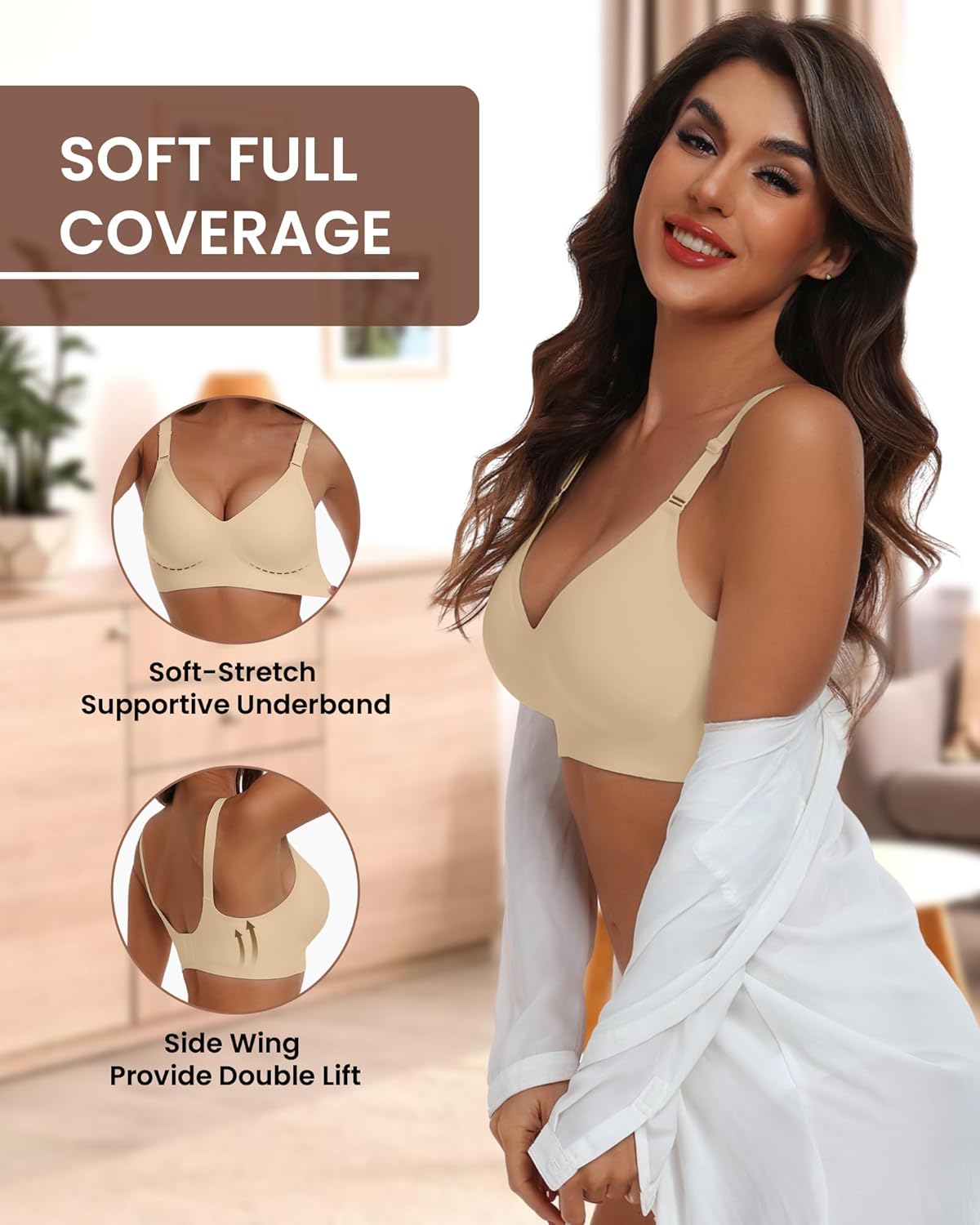 HORISUN Comfortable Seamless Full Coverage Bra for Women Wireless Bras with Soft Support Regular and Plus Size - Image 3