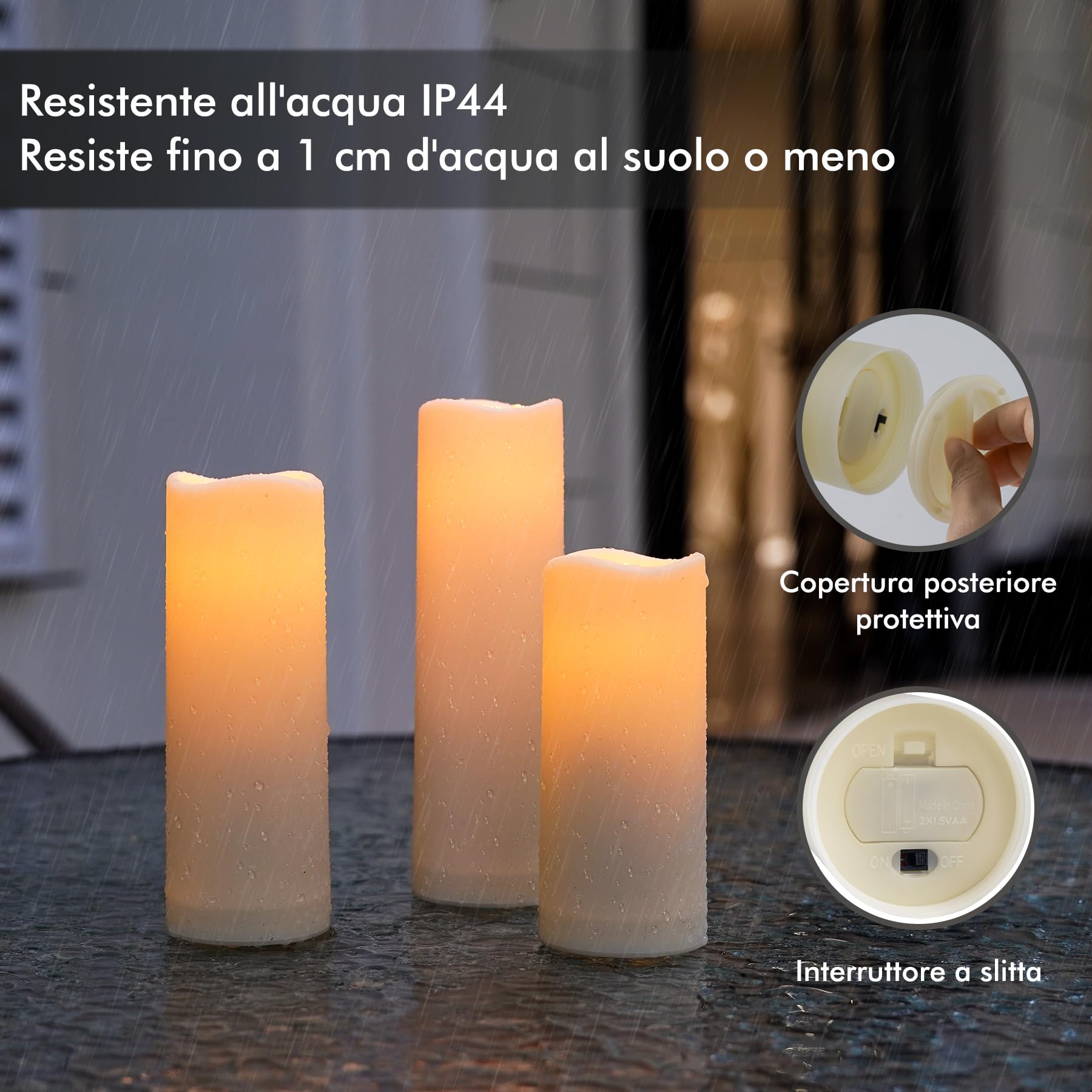 Fanna 12 Candele a LED Resistenti all'acqua con 2 Telecomandi, Candele Finte con Timer per Chiese e Matrimoni, Uso Esterno - Ø 5,5cm, H 12,5/15/ 18 cm