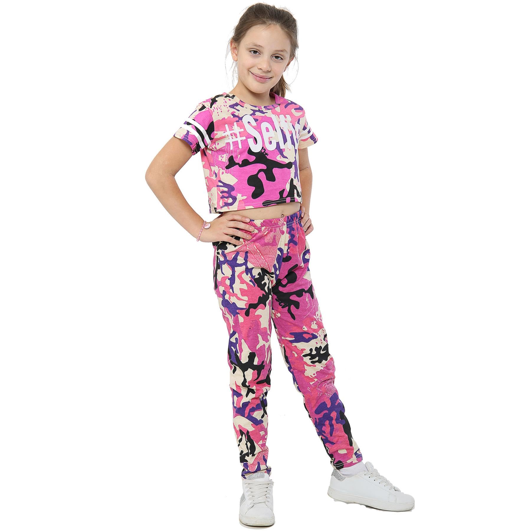 A2z 4 Kids Girls #Selfie Baby Pink Camouflage Crop Top Legging Set Trendy Lightweight - Camo Selfie Crop & Legg Baby Pink 13