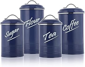 navy blue tea coffee sugar canisters